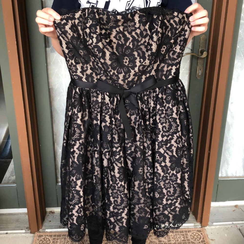 Layered Black Lace, flared, midi dress.